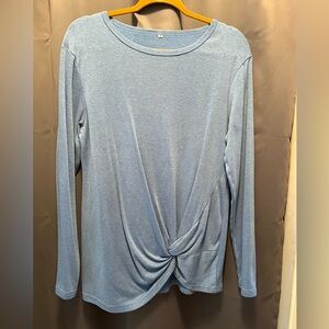 Blue Long Sleeve Knot Tie Shirt